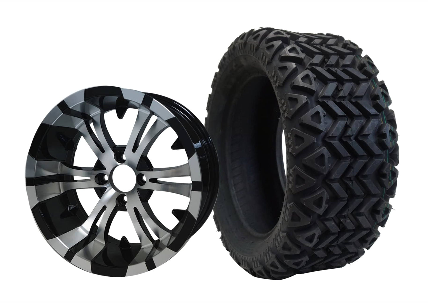 14" SGC Vampire Machined Black with 23x10-14 All-Terrain (DOT Approved) - Golf Cart Wheel & Tire Combo