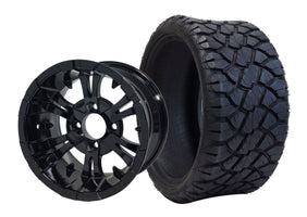 14" SGC Vampire Glossy Black with 20x8.5-14 STINGER All-Terrain - Golf Cart Wheel & Tire Combo