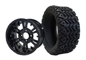 14" SGC Vampire Glossy Black with 23x10-14 All-Terrain (DOT Approved) - Golf Cart Wheel & Tire Combo
