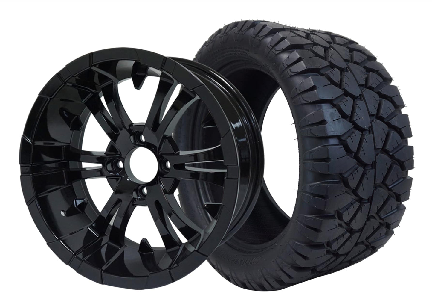 14" SGC Vampire Glossy Black with 23x10.5-14 STINGER All-Terrain - Golf Cart Wheel & Tire Combo