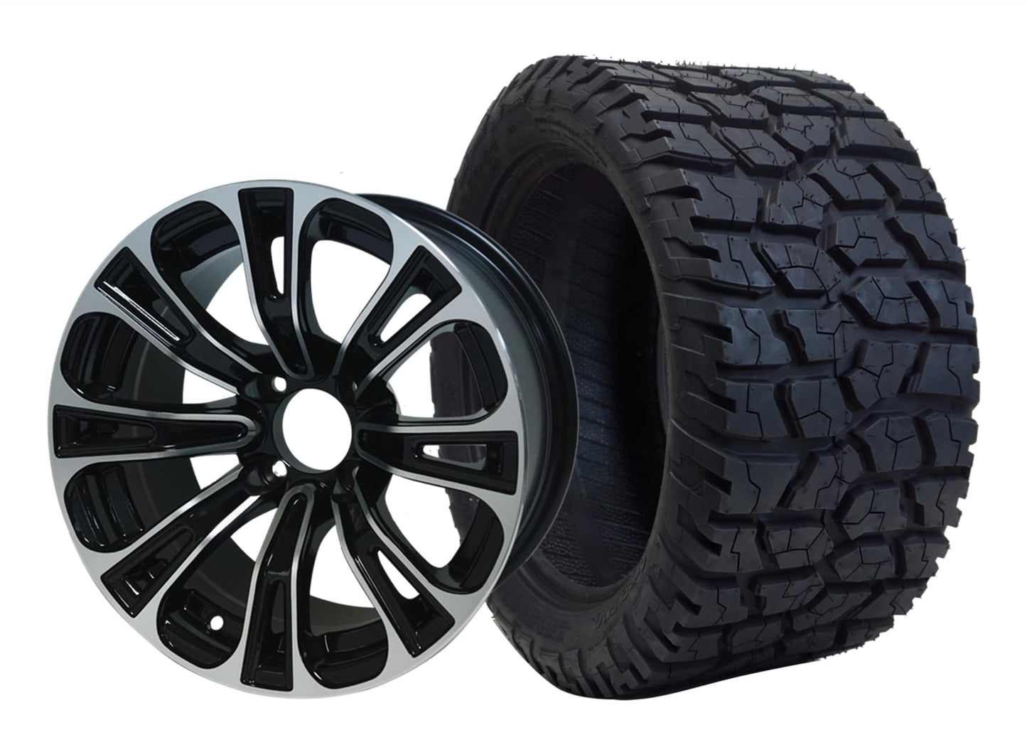 14" SGC Vector Machined Black with 22x10.5-14 GATOR All-Terrain - Golf Cart Wheel & Tire Combo