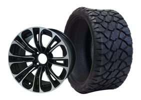 14" SGC Vector Machined Black with 20x8.5-14 STINGER All-Terrain - Golf Cart Wheel & Tire Combo