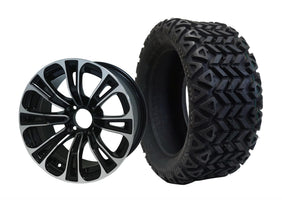 14" SGC Vector Machined Black with 23x10-14 All-Terrain (DOT Approved) - Golf Cart Wheel & Tire Combo