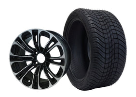 14" SGC Vector Machined Black with 205/30-14 Low Profile - Golf Cart Wheel & Tire Combo