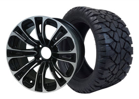 14" SGC Vector Machined Black with 23x10.5-14 STINGER All-Terrain - Golf Cart Wheel & Tire Combo
