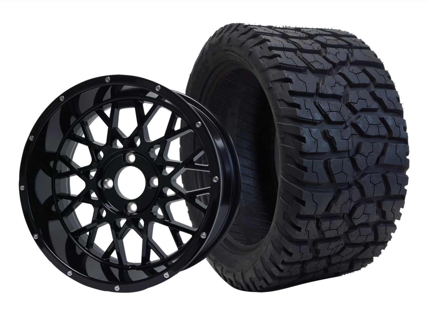 14" SGC Venom Glossy Black with 22x10.5-14 GATOR All-Terrain - Golf Cart Wheel & Tire Combo