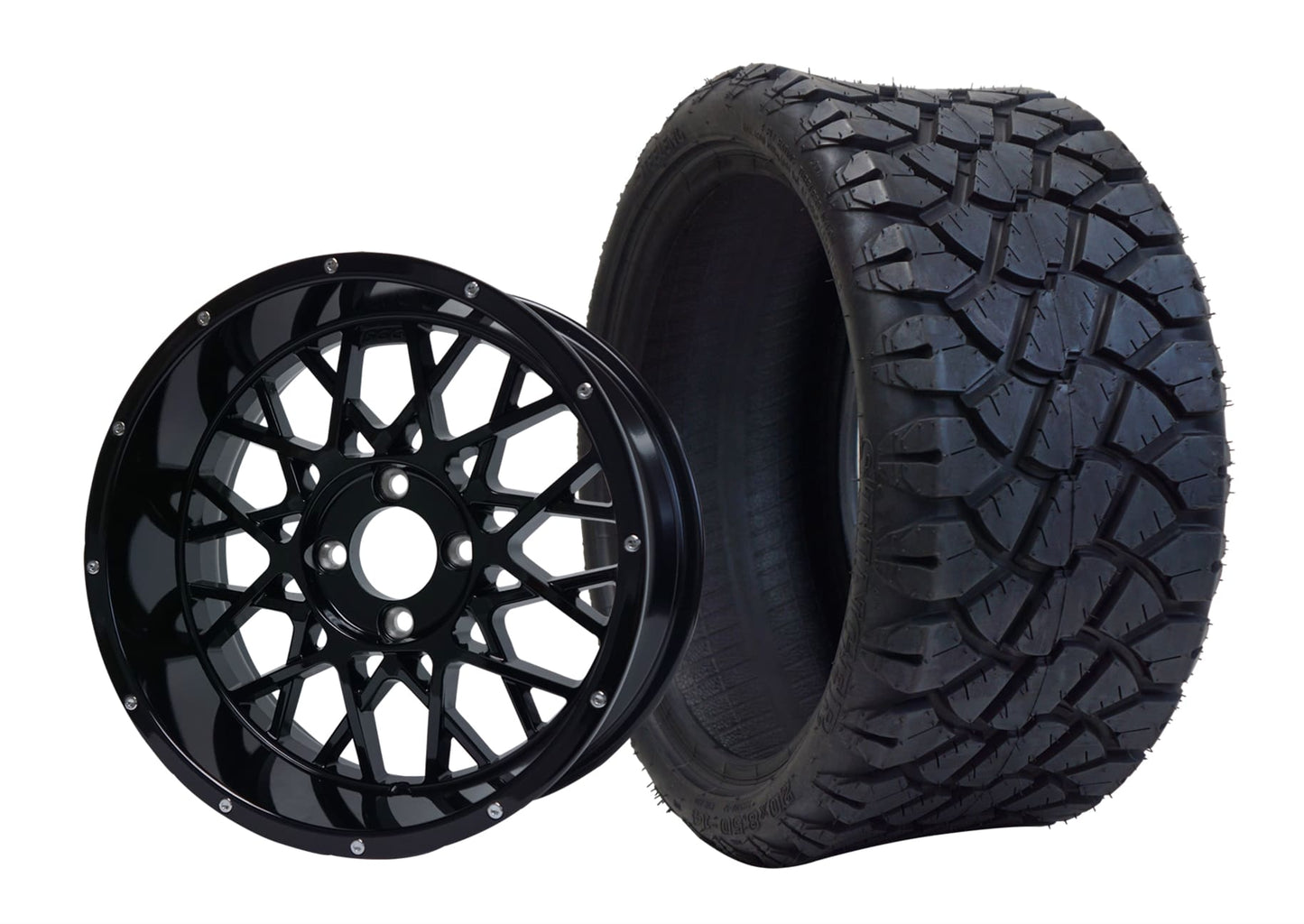 14" SGC Venom Glossy Black with 20x8.5-14 STINGER All-Terrain - Golf Cart Wheel & Tire Combo