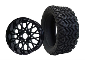 14" SGC Venom Glossy Black with 23x10-14 All-Terrain (DOT Approved) - Golf Cart Wheel & Tire Combo