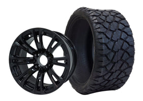 14" SGC Voodoo Glossy Black with 20x8.5-14 STINGER All-Terrain - Golf Cart Wheel & Tire Combo