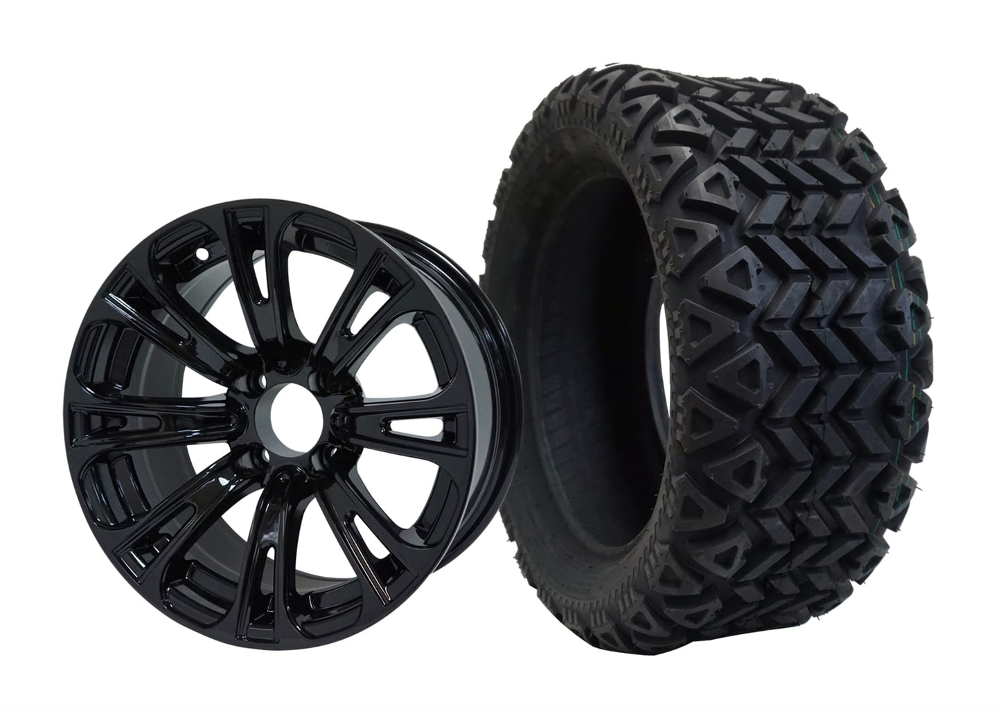 14" SGC Voodoo Glossy Black with 23x10-14 All-Terrain (DOT Approved) - Golf Cart Wheel & Tire Combo