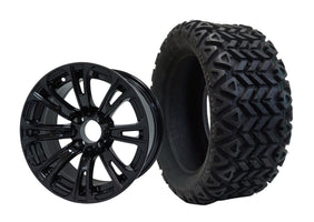 14" SGC Voodoo Glossy Black with 23x10-14 All-Terrain (DOT Approved) - Golf Cart Wheel & Tire Combo