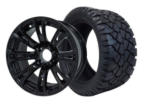 14" SGC Voodoo Glossy Black with 23x10.5-14 STINGER All-Terrain - Golf Cart Wheel & Tire Combo