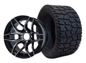 14" SGC Rally Machined Black with 22x10.5-14 GATOR All-Terrain - Golf Cart Wheel & Tire Combo