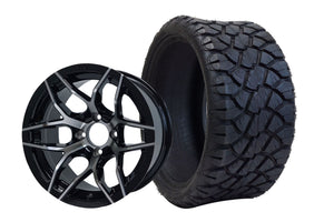 14" SGC Rally Machined Black Wheel with 20x8.5-14 STINGER All-Terrain - Golf Cart Wheel & Tire Combo