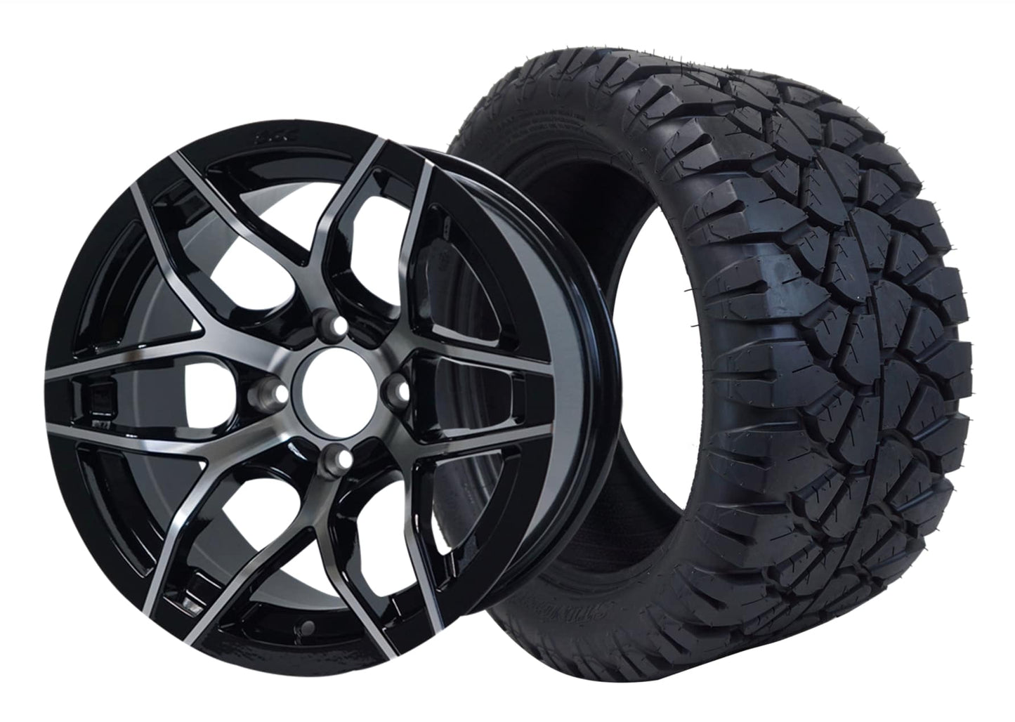 14" SGC Rally Machined Black Wheel with 23x10.5-14 STINGER All-Terrain - Golf Cart Wheel & Tire Combo