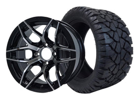 14" SGC Rally Machined Black Wheel with 23x10.5-14 STINGER All-Terrain - Golf Cart Wheel & Tire Combo