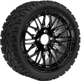 14" SGC Hornet Glossy Black with 20x8.5-14 STINGER All-Terrain - Golf Cart Wheel & Tire Combo