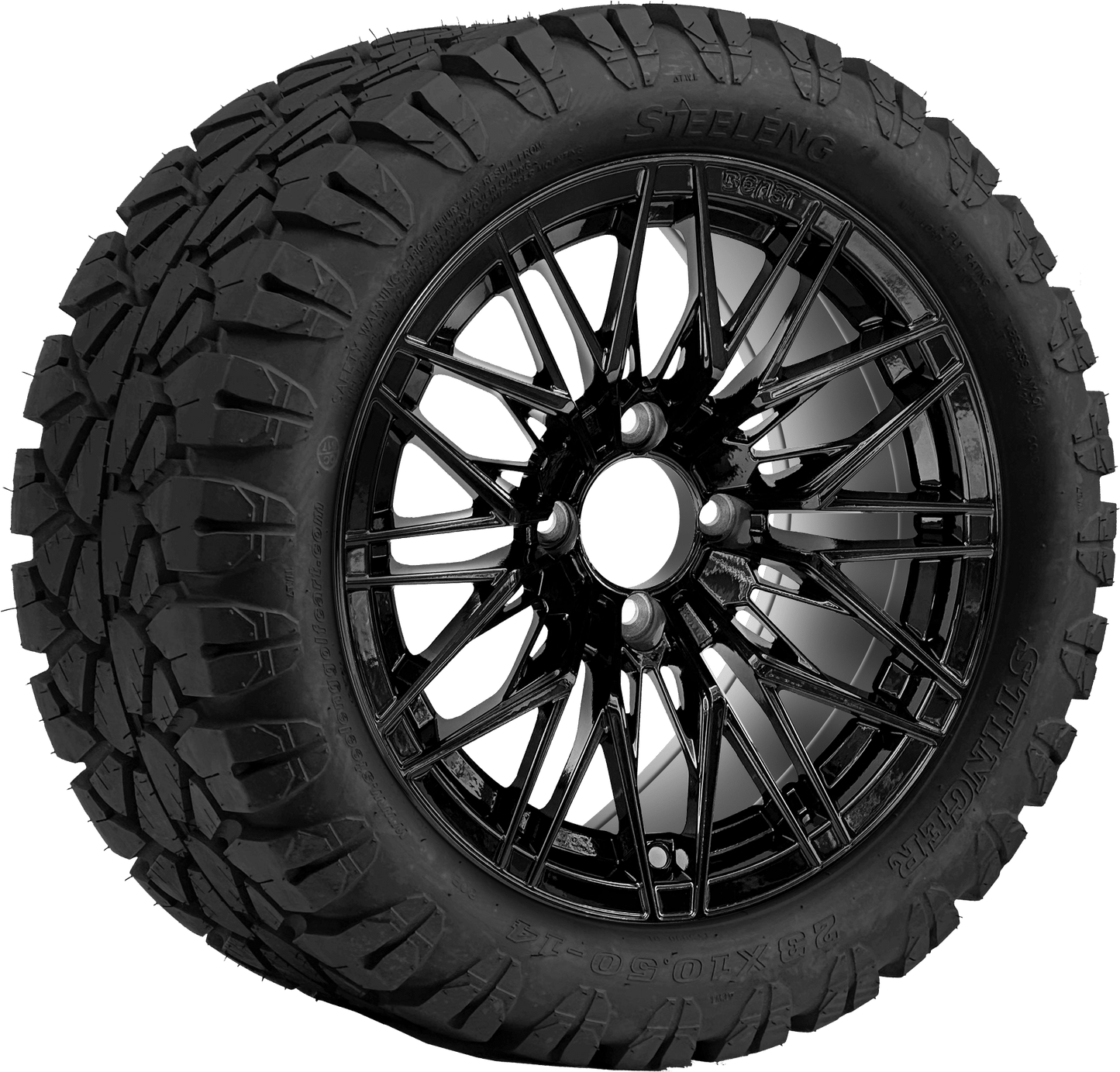 14" BEAST Hornet Glossy Black with 23x10.5-14 STINGER All-Terrain - Golf Cart Wheel & Tire Combo
