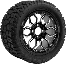 14" SGC Scorpion Machined Black with 22x10.5-14 GATOR All-Terrain - Golf Cart Wheel & Tire Combo