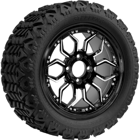 14" BEAST Scorpion Machined Black with 23x10-14 All-Terrain (DOT Approved) - Golf Cart Wheel & Tire Combo