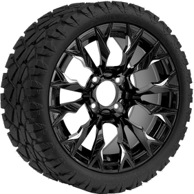 14" BEAST Goblin Machined Black with 20x8.5-14 STINGER All-Terrain - Golf Cart Wheel & Tire Combo