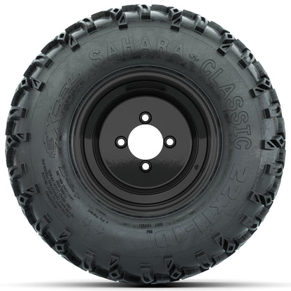 Set of (4) 10 in Black Steel Offset Wheels with 22x11-10 Sahara Classic All Terrain Tires