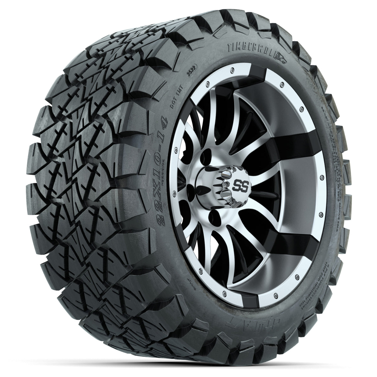 Set of (4) 14 in GTW Diesel Wheels with 22x10-14 GTW Timberwolf All-Terrain Tires