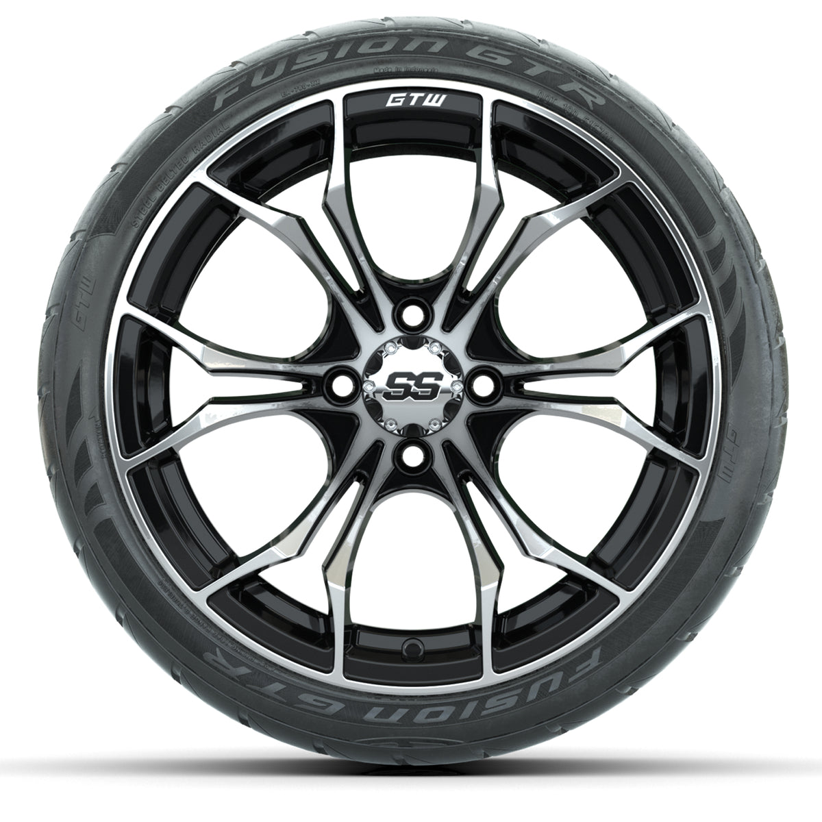 Set of (4) 15″ GTW Spyder Machined & Black Wheels with 215/40-R15 Fusion GTR Street Tires