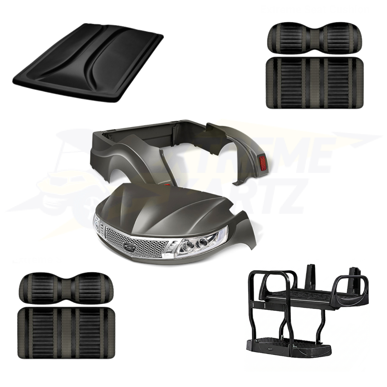 Yamaha Drive2 Phoenix 5pc Upgrade Kit:
Body Kit - Graphite, Extreme Seat -Black/Graphite, 80" Top - Graphite, Rear Seat Kit - Max5 (without cupholder)