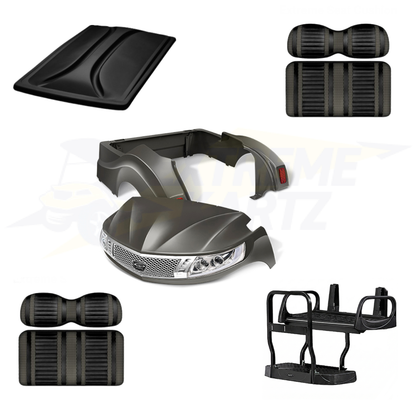 Yamaha Drive2 Phoenix 5pc Upgrade Kit:
Body Kit - Graphite, Extreme Seat -Black/Graphite, 80" Top - Graphite, Rear Seat Kit - Max5 (without cupholder)