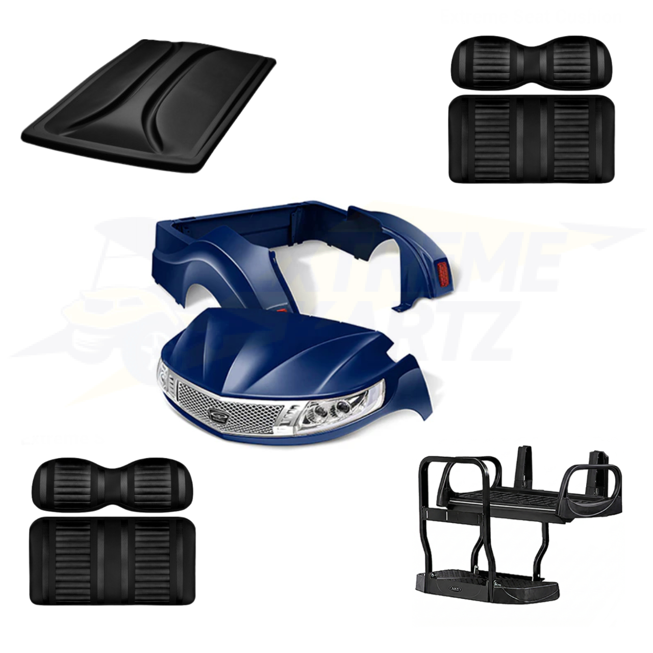 Yamaha Drive2 Phoenix 5pc Upgrade Kit:
Body Kit - Navy, Extreme Seat -Black/Black, 80" Top - Black, Rear Seat Kit - Max5 (without cupholder)