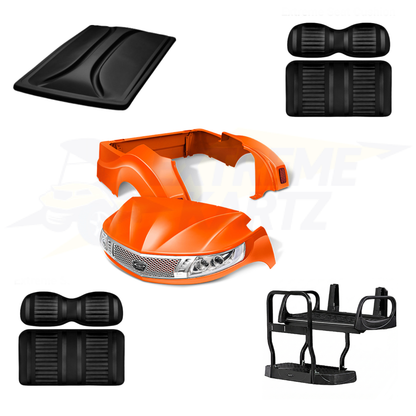 Yamaha Drive2 Phoenix 5pc Upgrade Kit:
Body Kit - Orange, Extreme Seat -Black/Black, 80" Top - Black, Rear Seat Kit - Max5 (without cupholder)