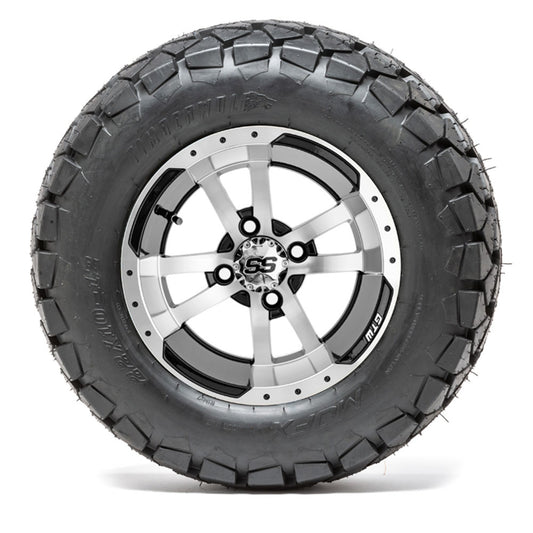 12” GTW Storm Trooper Black and Machined Wheels with 22” Timberwolf Mud Tires – Set of 4