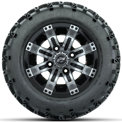 Set of (4) 10 in GTW Tempest Wheels with 18x9.5-10 Sahara Classic All Terrain Tires