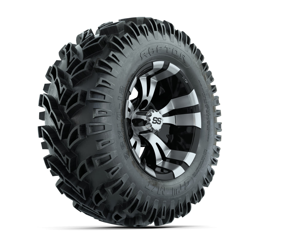 12 GTW Vampire Black and Machined Wheels with 23 Raptor Mud Tires  Set of 4