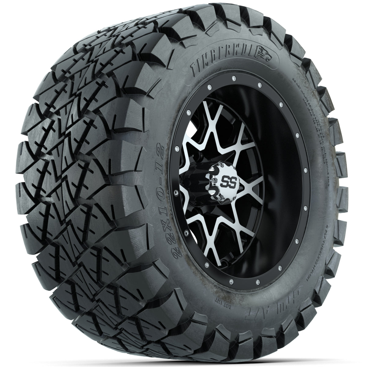 Set of (4) 12 in GTW Vortex Wheels with 22x11-12 Sahara Classic All-Terrain Tires