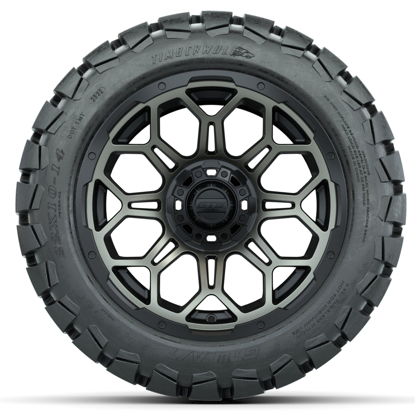 14 in GTW Bravo Wheels with 22x10-14 GTW Timberwolf All-Terrain Tires (Set of 4)