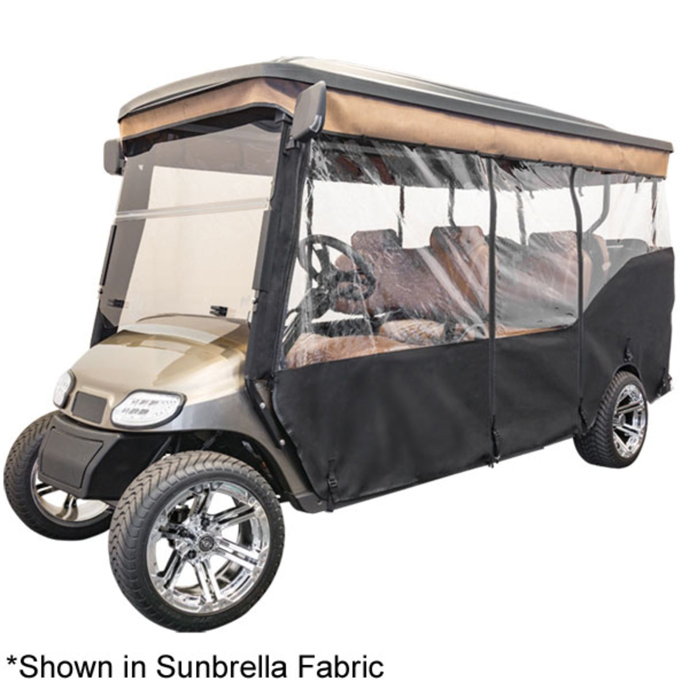 RedDot® 3-Sided Stock Sunbrella Enclosure & Striped Valance for E-Z-GO TXT Triple Track 120" Top (Years 1996-20013)