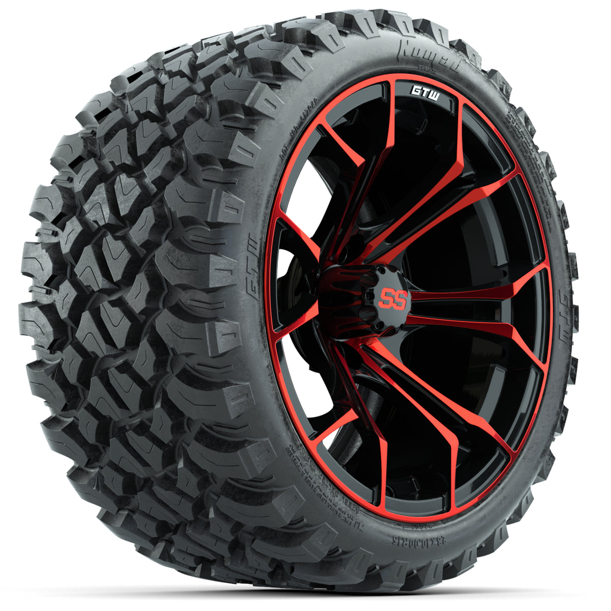 Set of (4) 15" GTW Spyder Red/Black Wheels with 23x10-R15 Nomad All-Terrain Tires