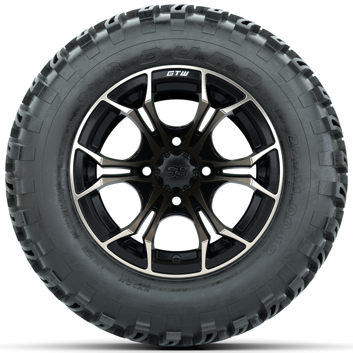 Set of (4) 12 in GTW Spyder Wheels with 22x11-12 Duro Desert All-Terrain Tires