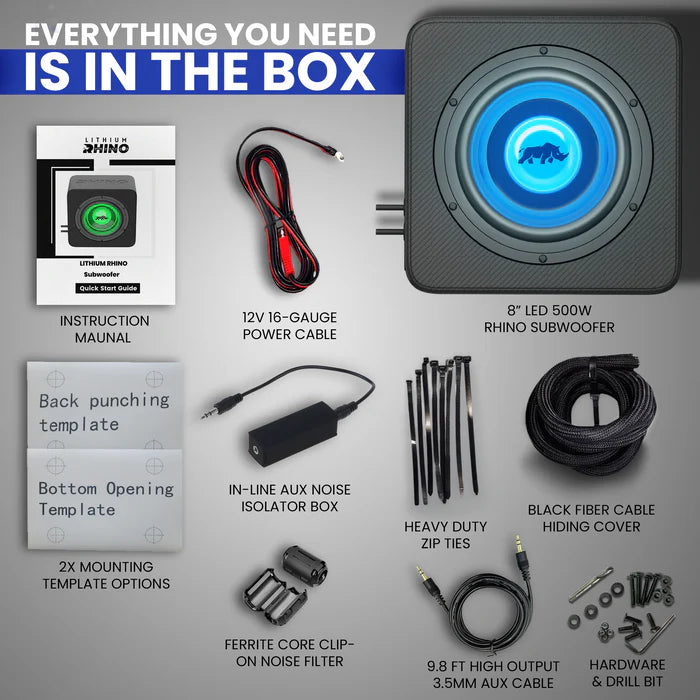 Lithium Rhino LED 8" Subwoofer with Aux Cable