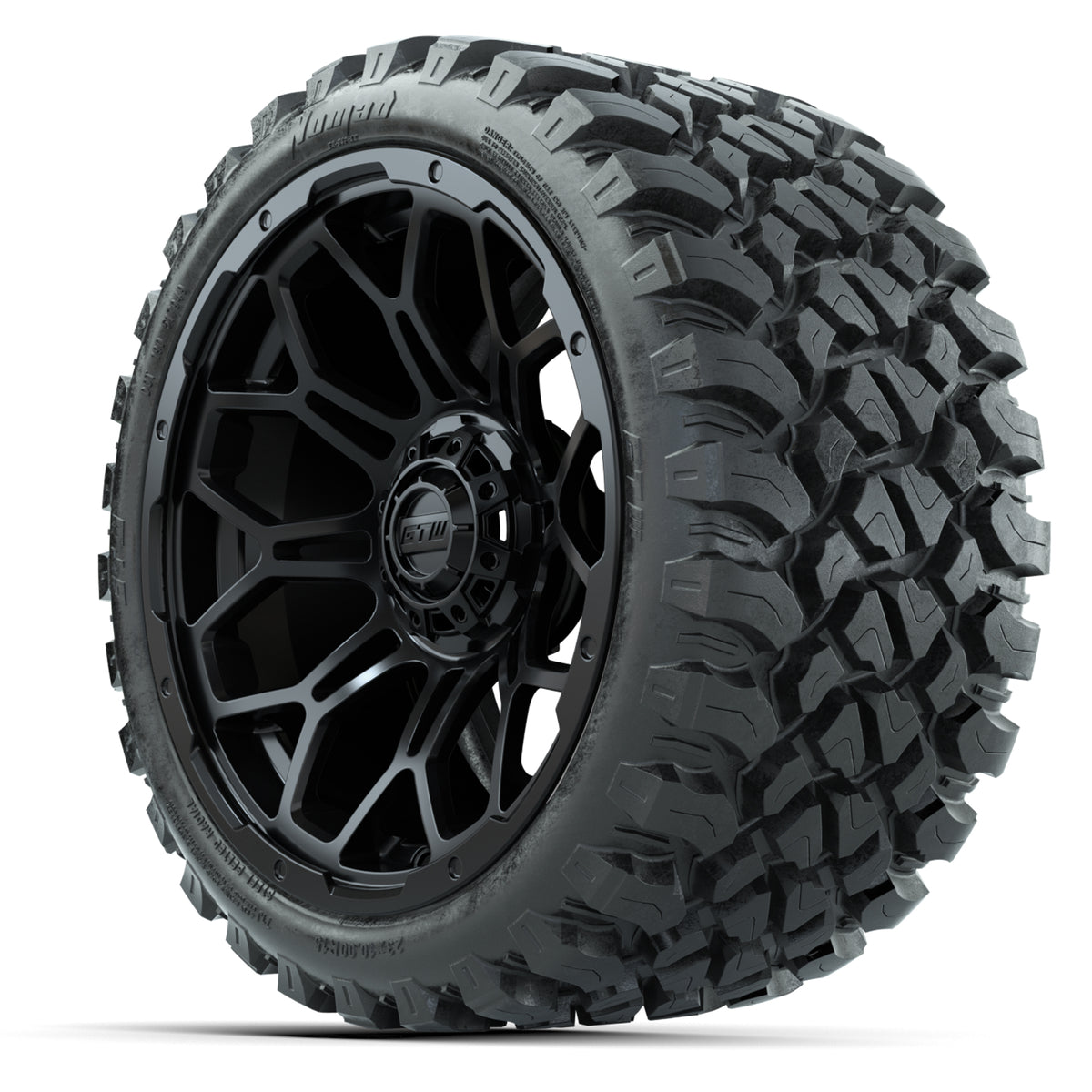 Set of (4) 15″ GTW Bravo Matte Black Wheels with 23x10-R15 Nomad All-Terrain Tires