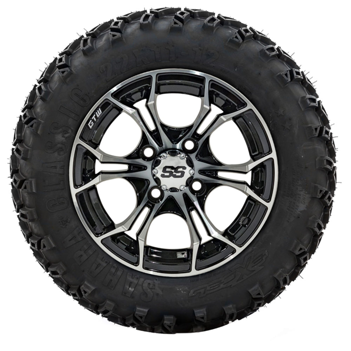 12” GTW Spyder Black and Machined Wheels with 22” Sahara Classic A/T – Set of 4