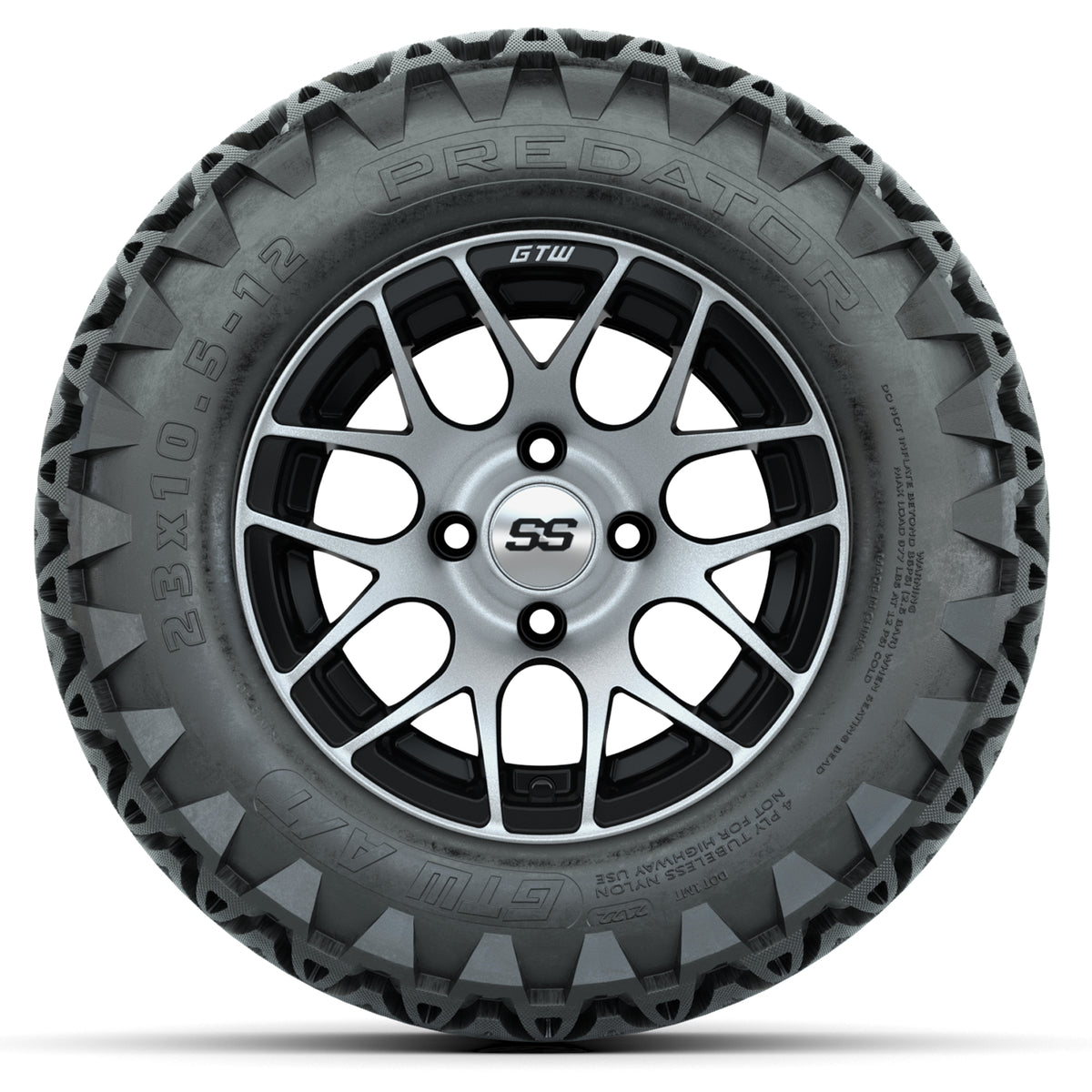 12 GTW Pursuit Black/Machined Wheels with Predator All-Terrain  Tires  Set of 4