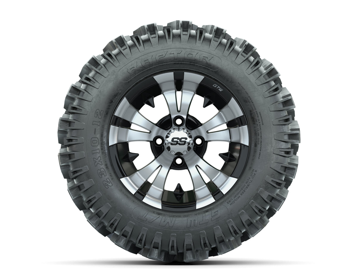 12 GTW Vampire Black and Machined Wheels with 23 Raptor Mud Tires  Set of 4