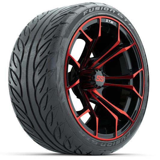 Set of (4) 15″ GTW Spyder Red/Black Wheels with 215/40-R15 Fusion GTR Street Tires