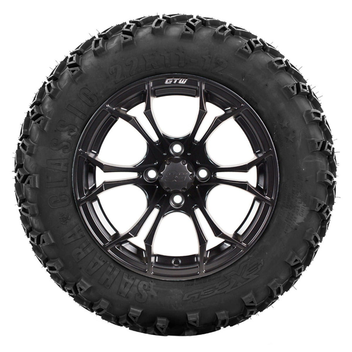 12” GTW Spyder Matte Black Wheels with Sahara Classic A/T Tires – Set of 4