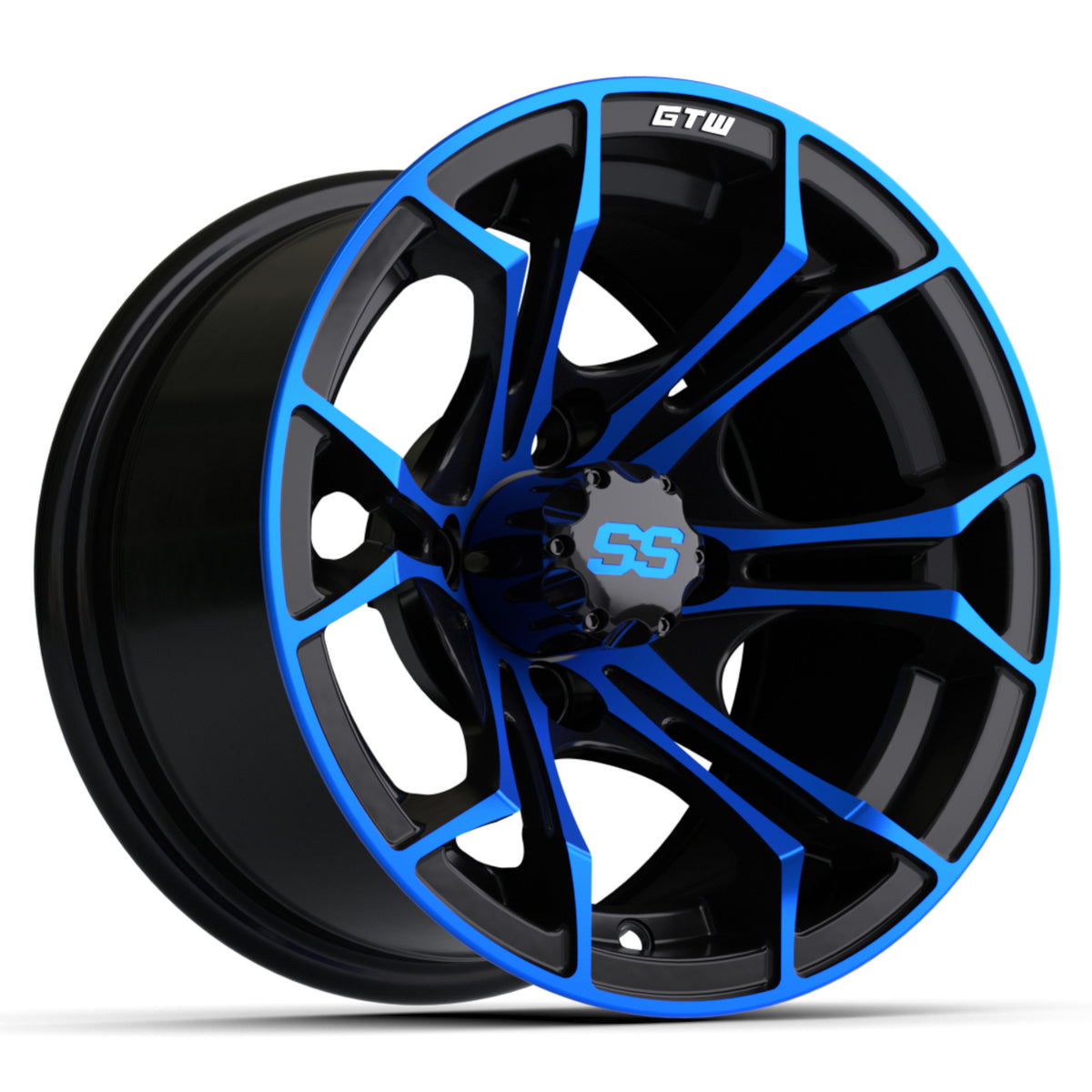 Wheel 12X7 Spyder, Et-.25 Blk/Blue w/SS Cap