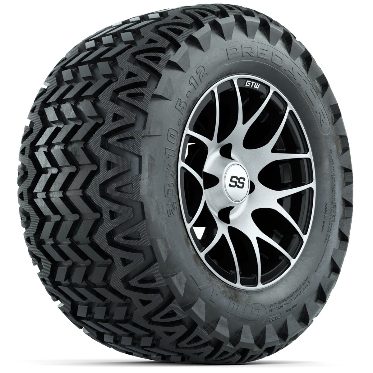 12” GTW Pursuit Black/Machined Wheels with Predator All-Terrain  Tires – Set of 4