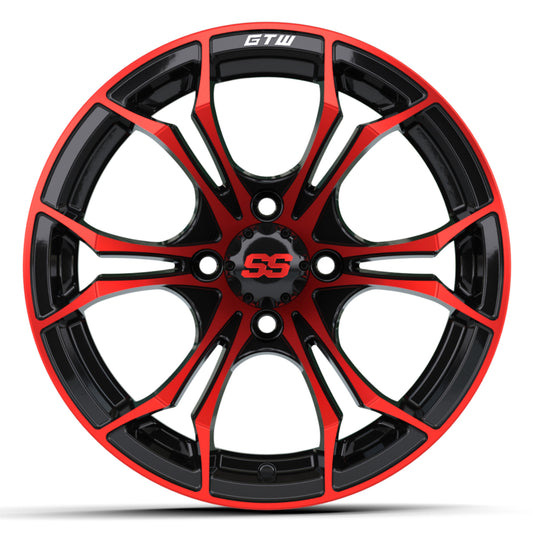 Wheel, 14X7 Spyder, Et-.25 Blk/Red w/SS Cap